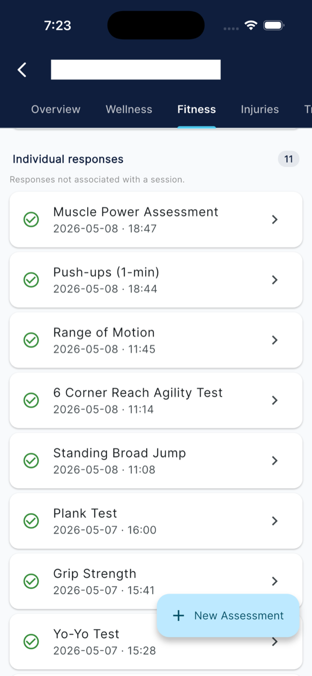 Athlete fitness assessment responses